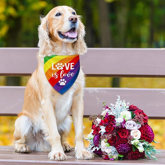Whaline Rainbow Dog Bandanas Love is Love Pride Triangle Bibs Dog Paw Pet Scarf Reversible Double-Sided Pet Neckerchief for Pride Day Small Medium Large Pet Cat Dog Costume Accessories, 5 Pack