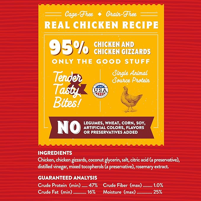 Stella & Chewy's Premium Chicken Jerky Dog Treats - 95% Real Meat Bites for Sensitive Stomachs - Natural Limited Ingredient Treats for Small and Large Dogs - No Grain, Wheat or Soy - 6 oz Bag