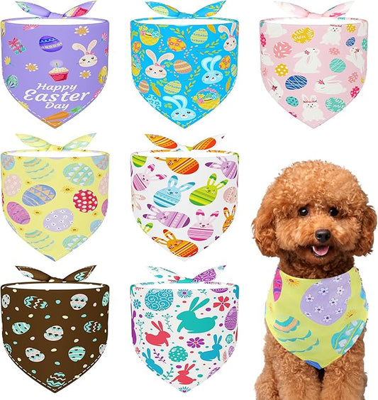 Easter Dog Bandanas for Small Dog Breed 18 Inch Polyester Dogs Bandana 7 Pcs Adjustable Puppy Kittens Scarves Grooming S