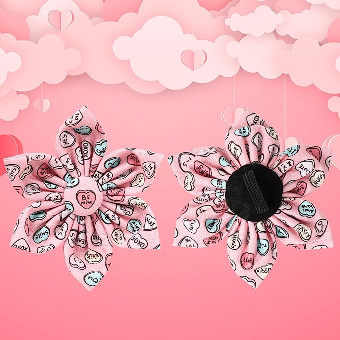 Valentine Dog Collar with Flower, Heart Flower Collar for Puppy Girl Boy Dog or Cat, Comfortable Dog Collar Flower with Durable Metal Buckle, Cute Pet Collar, XS