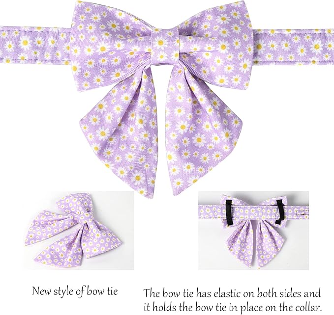 Lionet Paws Spring Dog Collar with Sailor Bow, Soft Comfortable Adjustable Cute Daisy Collar for Dogs, Medium, Neck 13.5-22 inches