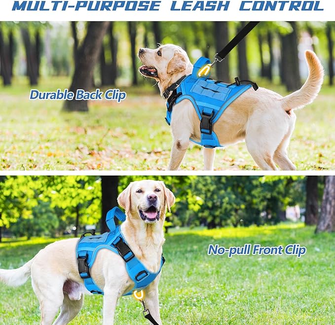 WINGOIN Blue Tactical Dog Harness for Medium Small Dogs No Pull Adjustable Pet Harness with Handle Reflective K9 Military Service Dog Vest for Walking Hiking Training (S)