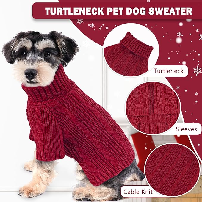 Turtleneck Dog Sweaters Dog Clothes for Small Dogs Dog Knitted Warm Sweater Puppy Cold Weather Clothes Small Dog Pullover Sweater Fall Winter Doggie Outfits Cat Apparel (Red, Large)