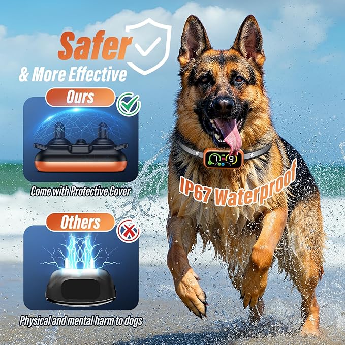 Dog Bark Collar for Large Medium Small Dogs, Smart Barking Collar, Effective No Bark Collar with Adjustable Beep Vibration Correction Modes, Automatic Anti Barking Device, IP67 Waterproof, Orange