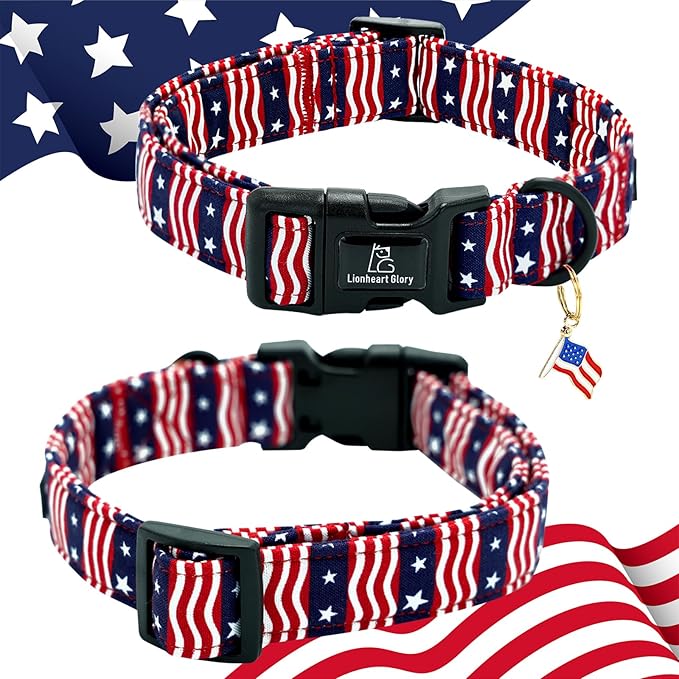 Lionheart glory American Flag Dog Collar-4 of July Patriotic Independence Day Dog Collar Heavy Duty Adjustable Dog Collars for Large Dogs Pet Gift Summer Collars