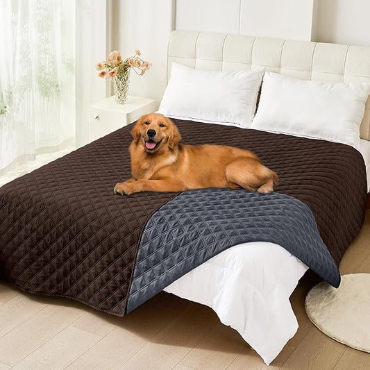 Smiry Waterproof Dog Blanket, Reversible Dog Bed Cover Pet Blanket, Soft Pet Couch Covers for Sofa Washable, Bed Couch Sofa Furniture Protector for Puppy Cat Kids (82"x82", Chocolate/Dark Grey)