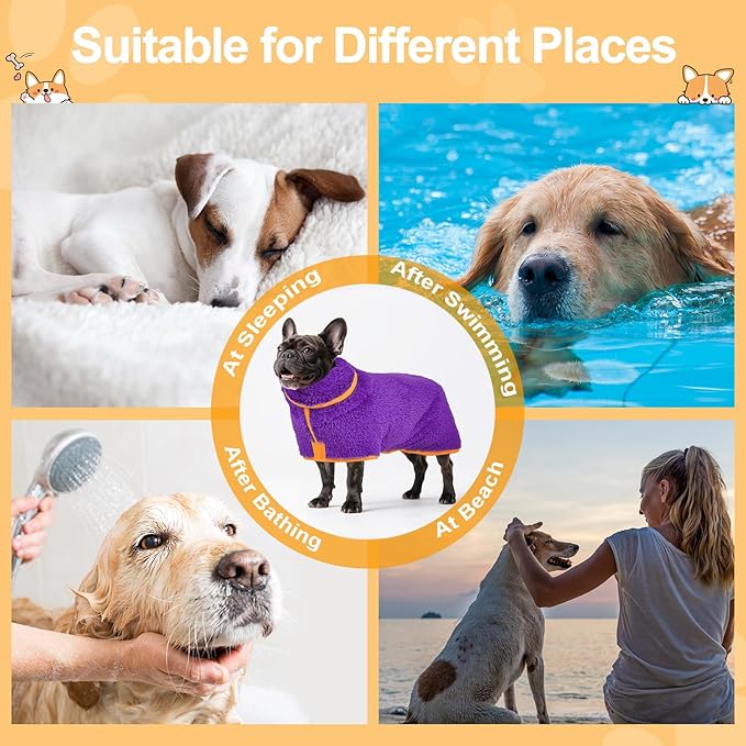 Bienbee Dog Bathrobe, Quick Drying Super Absorbent Dog Robes for After Bath, Warm Keeping Dogs Towel, Dogs Bath Supplies, Dark Purple M