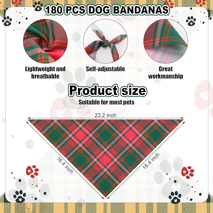 Aliceset 180 Pcs Dog Bandana Bulk Stripe Bandanas for Dogs Adjustable Washable Pet Triangle Scarf Retro Print Dog Kerchief Bibs for Small Medium Large Dog Cat Holiday Costume Accessories