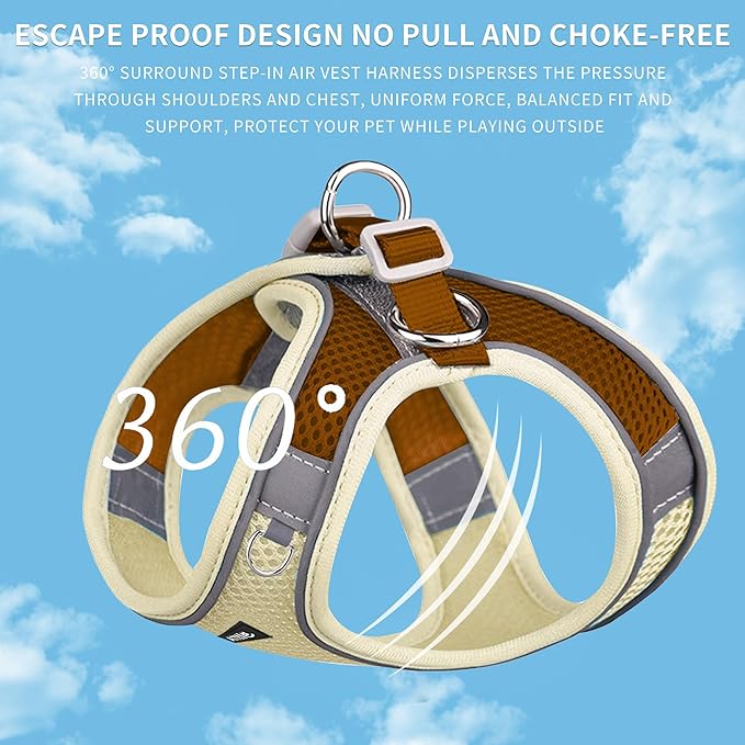 AIITLE No Pull Dog Harness and Leash Set, Step in Adjustable Dog Harness with Padded Vest for All Weather, Dog Leash with Soft Padded Handle, Easy to Put on Small and Medium Dogs Beige S