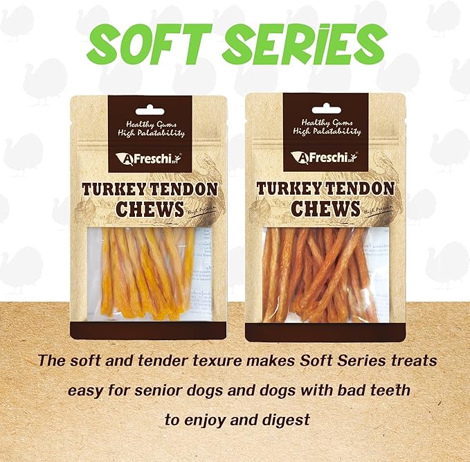 Afreschi Soft Turkey Tendon Strip 3.5 oz, Dog Treats for Soft Series, All Natural Human Grade Dog Treat, Suitable for Training chew, Turkey Sourced from USA, Rawhide Alternative, Soft Stick