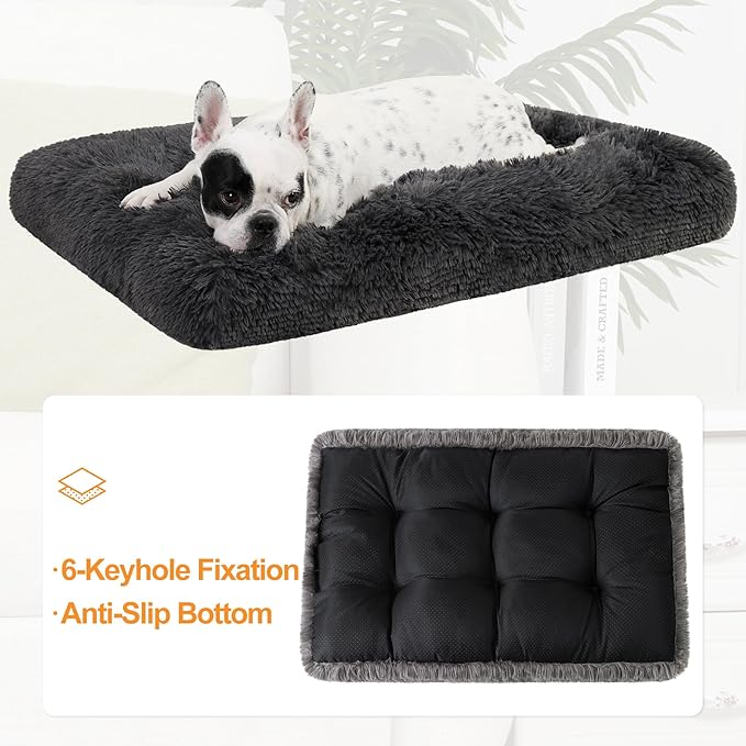 KSIIA Dog Crate Bed Washable Dog Beds for Small Dogs Deluxe Plush Fluffy Comfy Thick Kennel Pad Anti-Slip & Anti-Scratch Pet Sleeping Mat, 23 x 18 Inch, Dark Gray