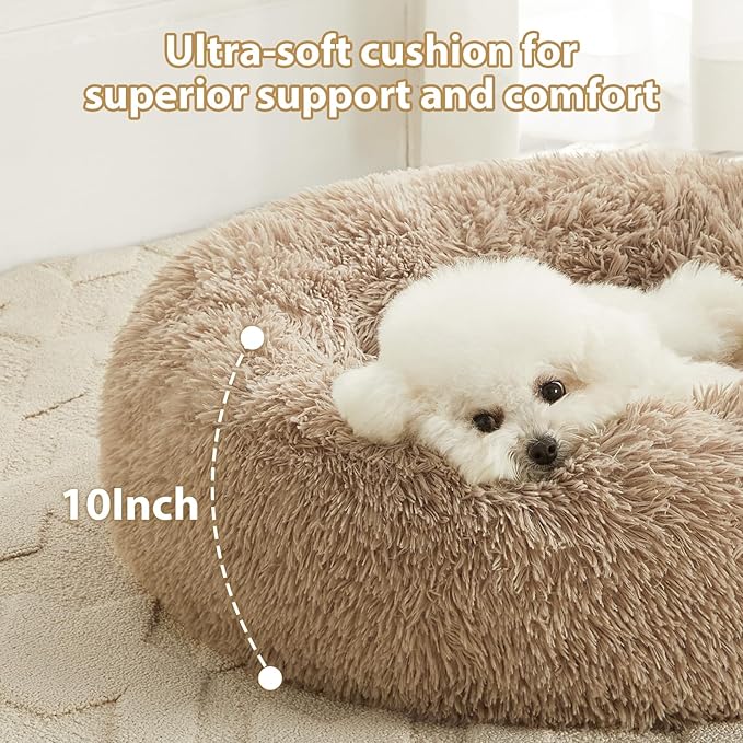 WNPETHOME Calming Dog Beds for Large Dogs, Anti-Anxiety Donut Large Pet Bed, Fluffy Faux Fur Plush Dog Bed,Warming Cozy Soft Round Lagre Dogs Bed for Pet, Cat Cuddler Cushion Bed