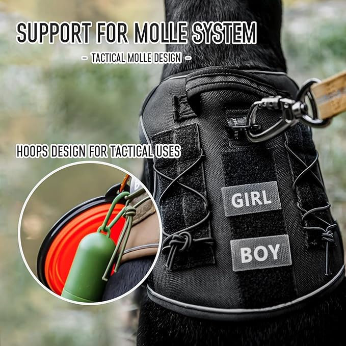 Tactical Harness for Large Medium Dogs, Adjustable No Pull Service Dog Harness with Molle & Loop Panels for Hiking Walking Training, XL (Neck: 21'' - 29'', Chest: 30''-43'')