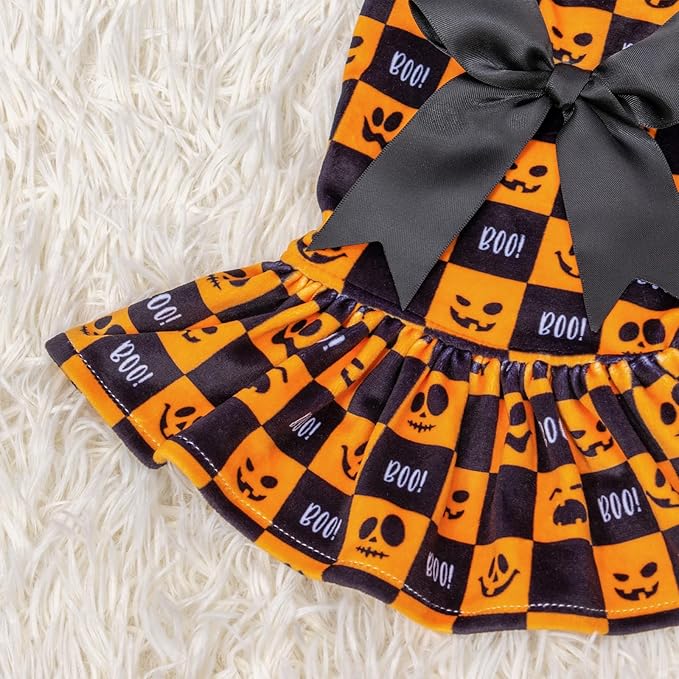 CuteBone Turtleneck Dog Velvet Dress Halloween Puppy Skirt Costume Pet Clothes Cat Apparel with Bow Hair Rope for Small Dogs CVD10XS