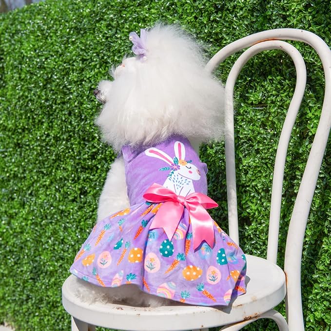 CuteBone White Rabbit Dog Easter Dress Velvet for Small Dogs Girl Eggs Skirt Puppy Purple Dresses Dog Clothes CVA19L-D