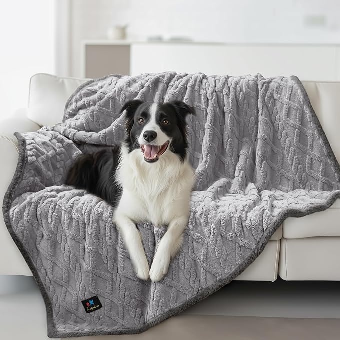 Waterproof Pet Blanket, Liquid Pee Proof Dog Blankets for Sofa Bed Couch, Reversible Sherpa Fleece Furniture Protector Cover for Small Medium Large Dogs Cats,Light Grey Large(65" x 57")