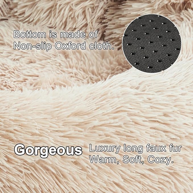 Jiupety Paw Shape Calming Pet Bed, Medium Plush Faux Fur Donut Bed for Dogs & Cats, Machine Washable, Non-Slip Bottom, Extra Large Size (32"×32"×10"), Camel