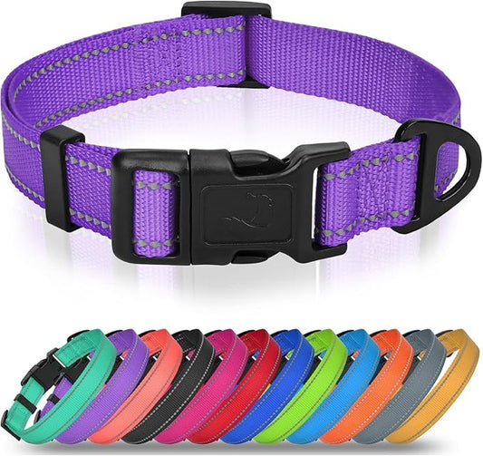 Joytale Small Dog Collar, Reflective and Adjustable Nylon Collar with Quick-Release Buckle, Lightweight No-Choke Design for Small Dogs, Purple, 5/8" Width