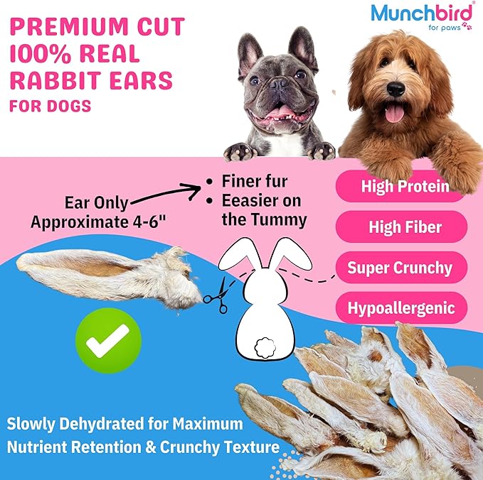 Dehydrated Rabbit Ears for Dogs (Small Pack - 6pcs)