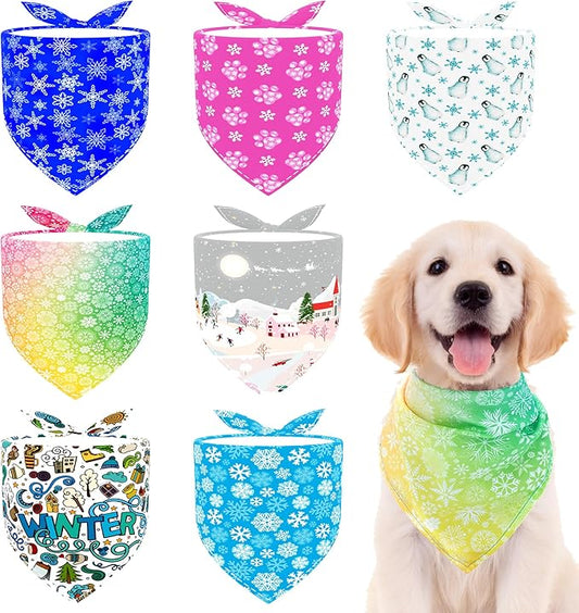 7 Pcs Winter Dog Bandanas for Medium Dogs Breed 25 Inch Small Dog Bandanas Adjustable Scarves Grooming M