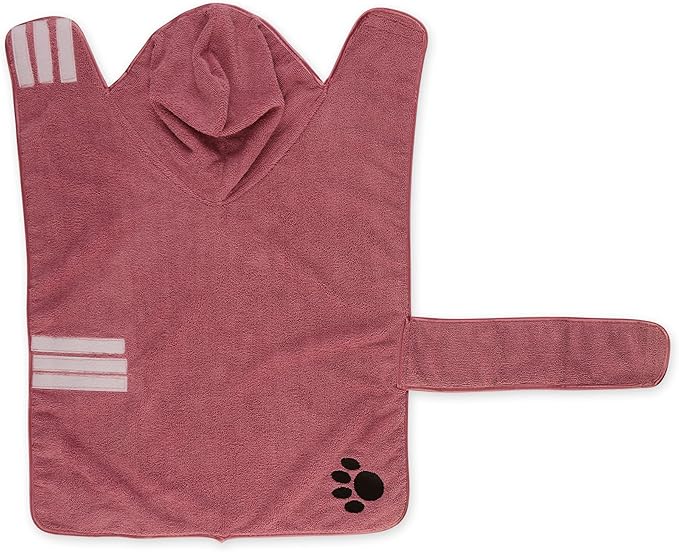 Bone Dry Pet Robe Collection Embroidered Absorbent Microfiber Bath Robe with Adjustable Closure, for Dogs & Cats, Large, Rose