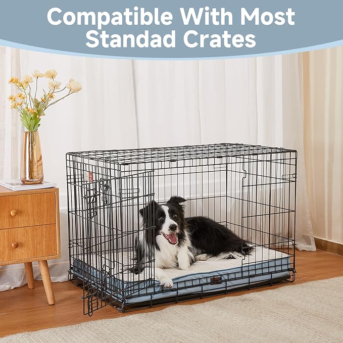 OhGeni Orthopedic Waterproof & Machine Washable Dog Bed for Medium Large Pets, Suitable for Crates, 25D Egg Crate Foam, Non-Slip Bottom & Removable Cover, Invisible Zipper, 35 Inches(Spa Blue)