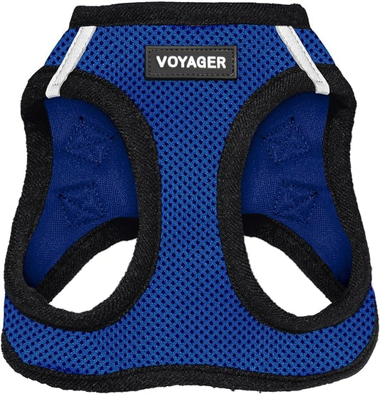 Voyager Step-in Air Dog Harness - All Weather Mesh, Reflective, No Pull Harness for Small, Medium Dogs, Cats - Secure with Hook & Loop Fastener, Buckle, Double D-Rings - Royal Blue/Black Trim, XXXS