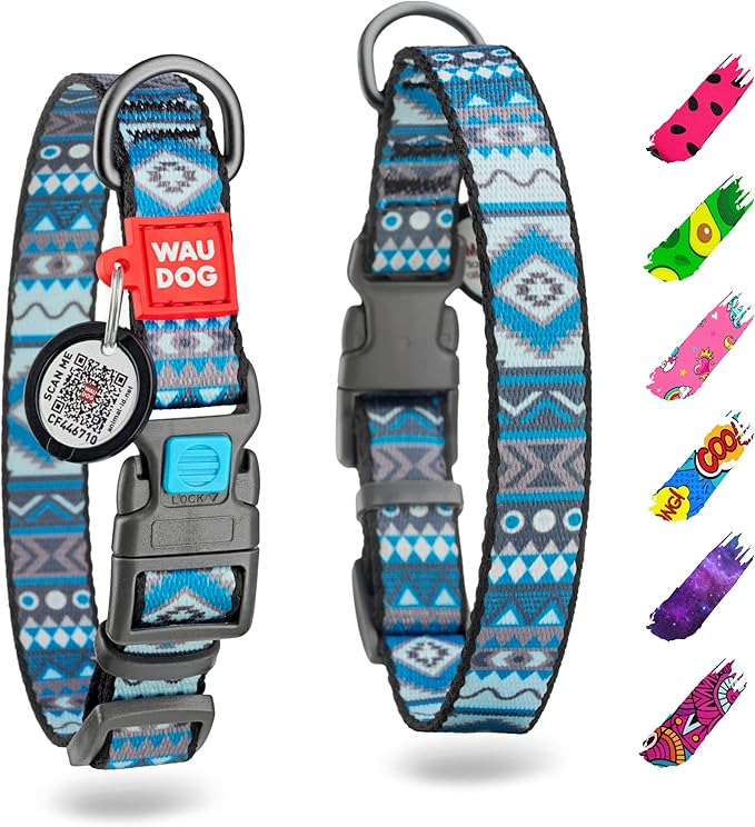 WAUDOG Nylon Dog Collar - Adjustable Dog Collar for Large Dogs, Small & Medium Dogs - Breakaway Puppy Collars for Large Breed Dogs - Boy & Girl Dog Collars with Durable Plastic Buckle and QR Dog Tag