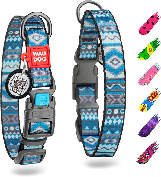 WAUDOG Nylon Dog Collar - Adjustable Dog Collar for Large Dogs, Small & Medium Dogs - Breakaway Puppy Collars for Large Breed Dogs - Boy & Girl Dog Collars with Durable Plastic Buckle and QR Dog Tag