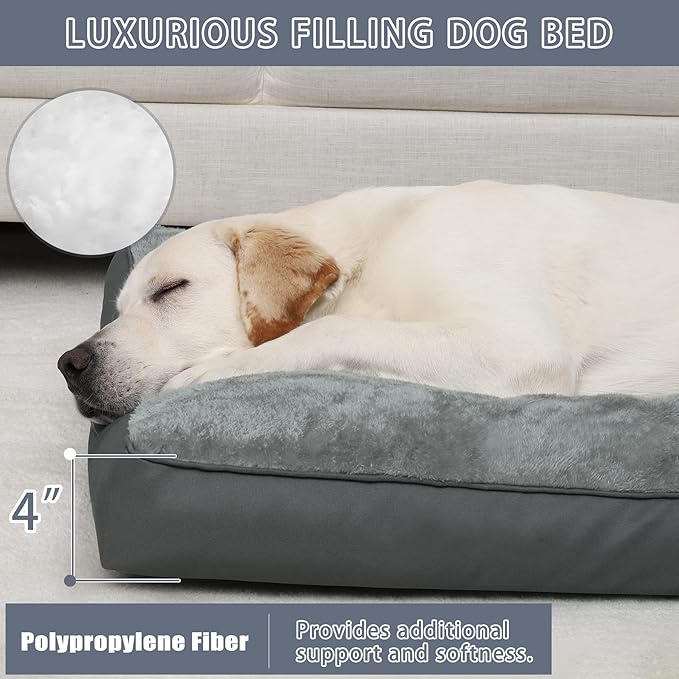 Dog Crate Bed Waterproof Deluxe Plush Dog Beds with Removable Washable Cover Anti-Slip Bottom Pet Sleeping Mattress for Large, Medium, Jumbo, Small Dogs, 47 x 29 inch, Gray