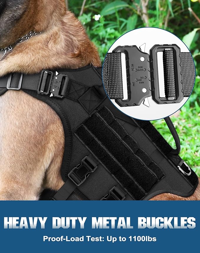 Tactical Dog Harness - PETNANNY Dog Harness Service Dog Vest for Large Breed Dog, Hook and Loop Panel for Service Dog Patchs, Work Dog MOLLE Vest with Handle for Walking Hiking Training(Black,XL)