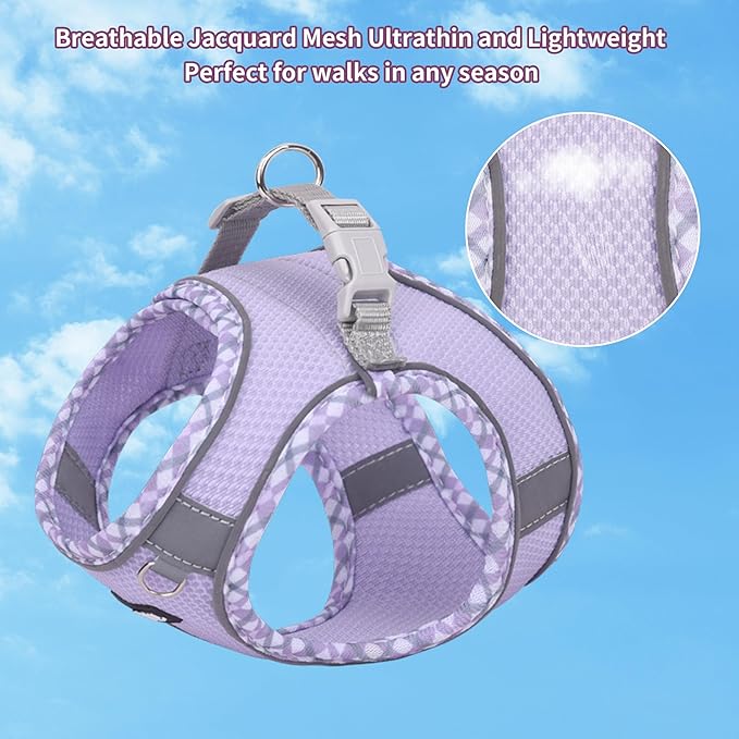 AIITLE Escape-Proof Dog Harness - Extra Soft Jacquard Fabric with Moisture-Wicking Lining, Adjustable Fit for Boston Terrier, Pekingese - Running, Playdates, Outdoor Adventures (Purple, L)