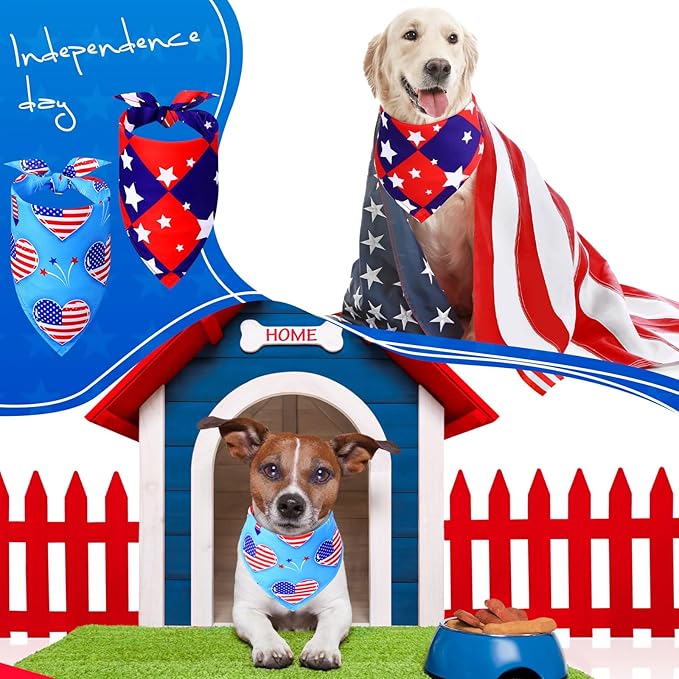 Abbylike 200 Pieces Patriotic Dog Bandanas Bulk 4 of July Dog Bandanas for Dogs Independence Day Dog Kerchief Set Bibs Triangle Dog Scarf for 4 of July Pet Costume Accessories Decoration