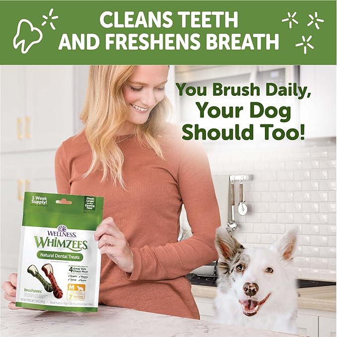 Wellness WHIMZEES Daily Brushzees Dog Dental Treats, Natural Chews, Medium Size Stick, (7 Count)