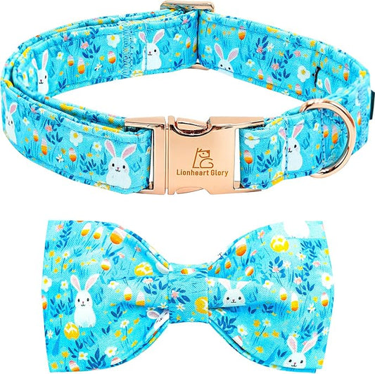 Lionheart glory Dog Bow Collar Easter Day Dog Collar for Large Dogs,Easter Rabbits Colorful Dog Collars with Bowtie Spring Bunnies Blue Collars Pet Collar Bows