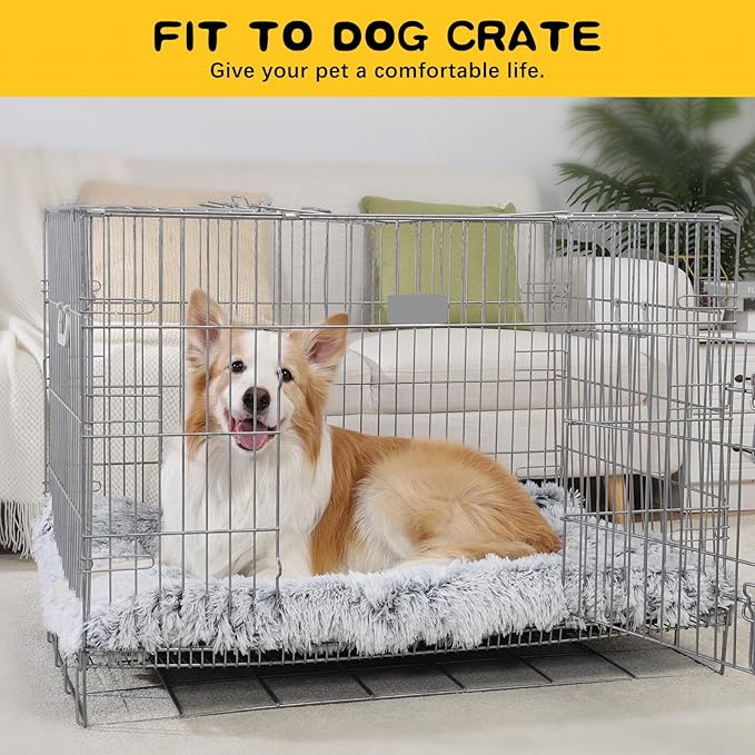 XXL Dog Bed Crate Pad Mat for Cages Washable Bed for Extra Large Size Dog Soft Kennel Pad Anti-Slip Pet Bed,48" x 29",Grey