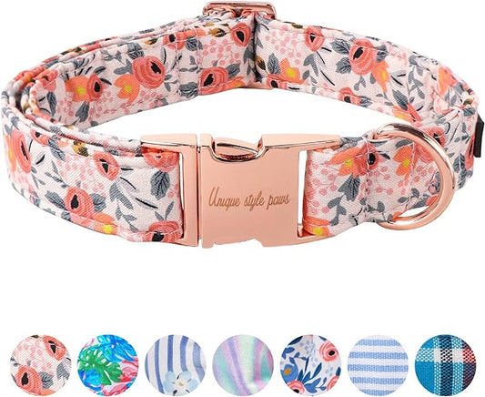 Unique style paws Dog Collar Metal Buckle Pink Rose Collar Flower Gift Durable Cute Collar for Small Medium Large Boys Girls Dogs