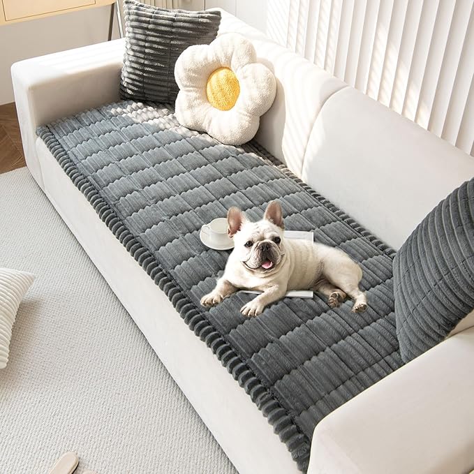 OTOB Sofa Cover Dog Couch Cover Protector, Non Slip Couch Cover for Dogs, Washable Fuzzy Pet Bed Furniture Protector, Boho Pet Friendly Sofa Covers for 2-3 Cushion(31.5" x 70.8'', Dark Gray)