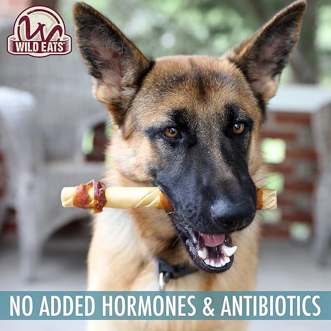 Water Buffalo Jerky Wrapped Cheek Twist Dog Chews - 10 Pack (Healthy Alternative for Beef Rawhides for Dogs, Natural Treat, Single Source Protein Dog Treat)