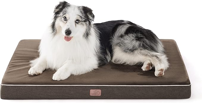 Bedsure Memory Foam Dog Bed Large Sized Dog - Orthopedic Waterproof Pet Beds for Crate with Removable Washable Water-Resistant Cover and Nonskid Bottom, Plush Flannel Fleece Top Pet Mat, Brown