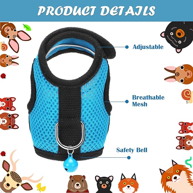 SATINIOR 2 Pieces Guinea Pig Clothes Baby Ferret Rats Hamster Soft Mesh Harness Leash Vest Set with Bell for Guinea Pigs, Hamster, Ferret, Rabbit, Chinchilla and Similar Small Animals(Blue, Black,M)