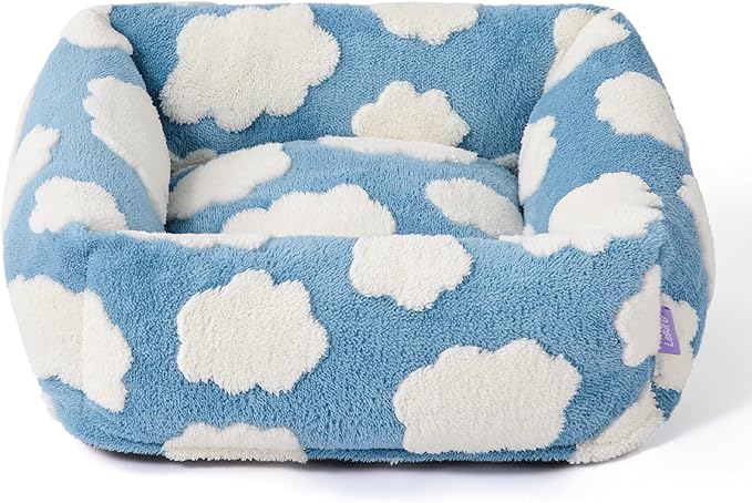 Lesure Cute Cat Beds for Indoor Cats - Washable Kitten Puppy Beds,Cozy Rectangle Orthopedic Pet Sofa with Jacquard Shaggy Plush & Anti Slip Bottom,20x19x6inches