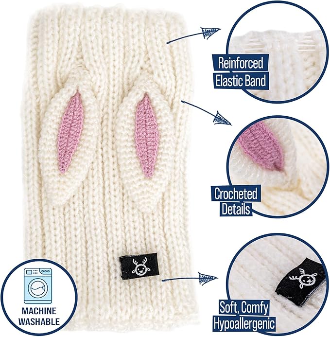 Zoo Snoods Bunny Costume - Knit Easter Dog Snood Ear Wrap for Pets, Warm Neck Cover for Halloween and Winter (Large)