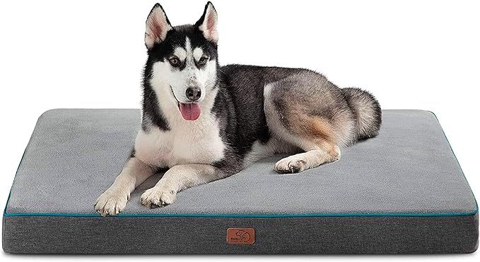 Bedsure Memory Foam Dog Bed Large Sized Dog - Orthopedic Waterproof Pet Beds for Crate with Removable Washable Water-Resistant Cover and Nonskid Bottom, Plush Flannel Fleece Top Pet Mat, Grey