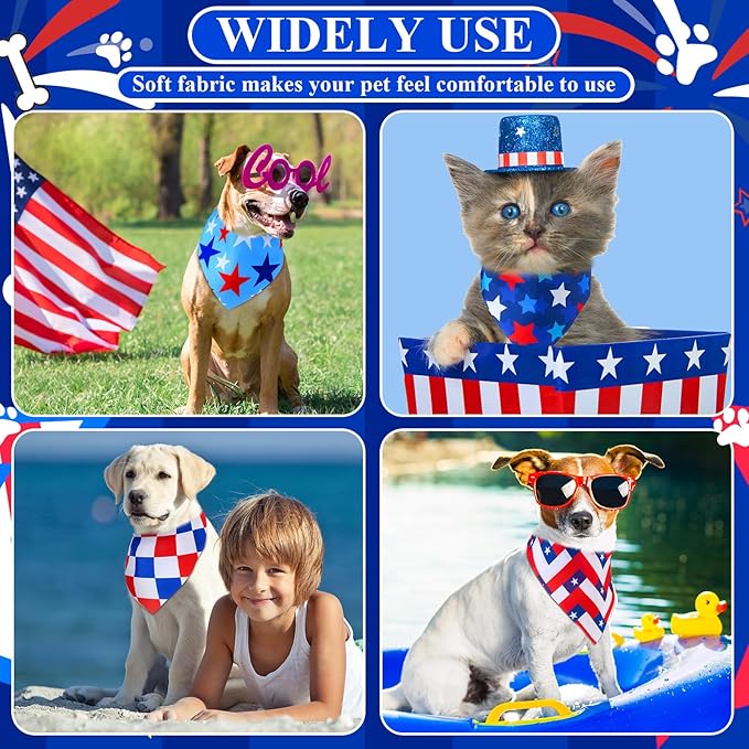 Sanwuta 72 Pcs Dog Bandana Bulk Washable Puppy Triangle Scarfs Cat Bandanas Adjustable Soft Cute Pet Triangle Bibs Accessories for Small Medium Dogs Cats Pets Costume(Independence Day Pattern)