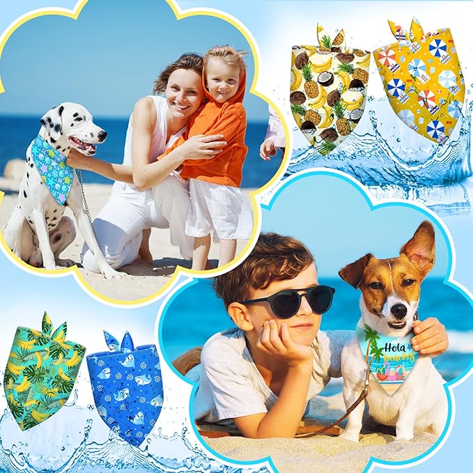 60Pcs Spring Summer Dog Bandanas Bulk Hawaiian Dog Scarves Hawaii Fruit Triangle Puppy Bandanas Washable Adjustable Pet Bandana for Small Medium Large Dog Puppy Pet Grooming Accessories