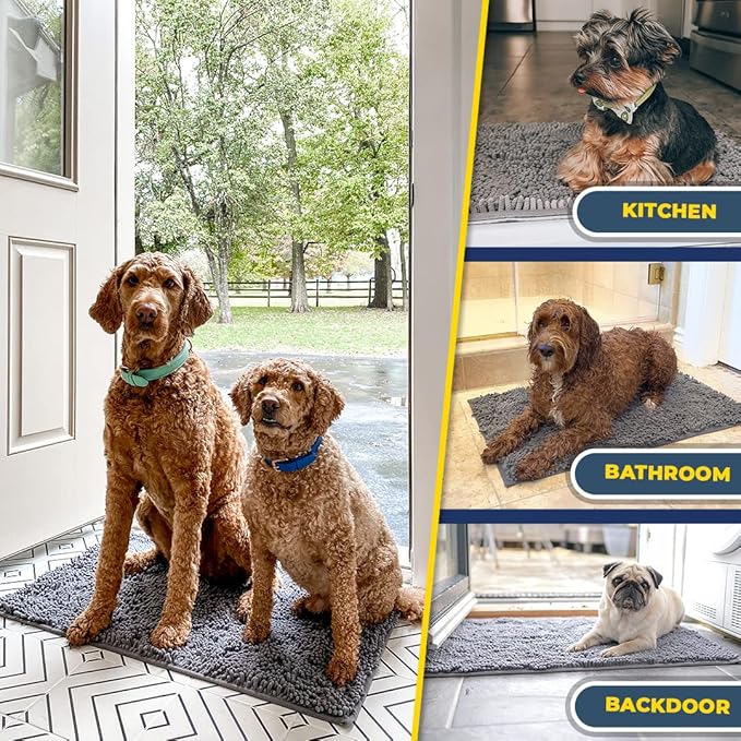 Muddy Mat® Shown on TV – Super Absorbent Microfiber Dog Door Mat for Muddy Paws, Non-Slip Washable Pet Rug, Quick Dry Chenille Entryway Carpet, Machine Washable Indoor Outdoor mat, Grey 35"x24"