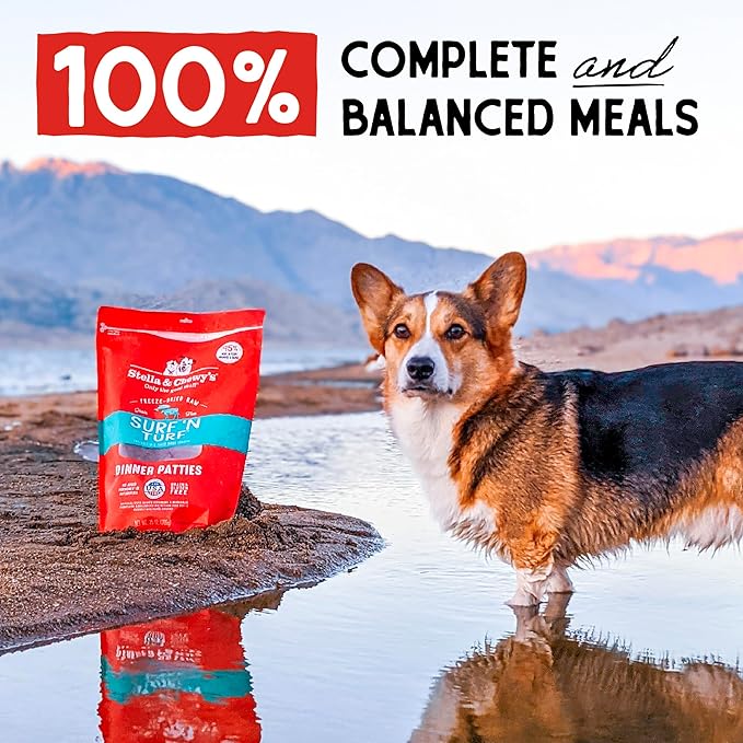 Stella & Chewy's Freeze-Dried Raw Dinner Patties - Surf 'N Turf Salmon & Beef Recipe - High Protein Grain-Free Puppy & Dog Food - Perfect For Picky Eaters - 14 oz