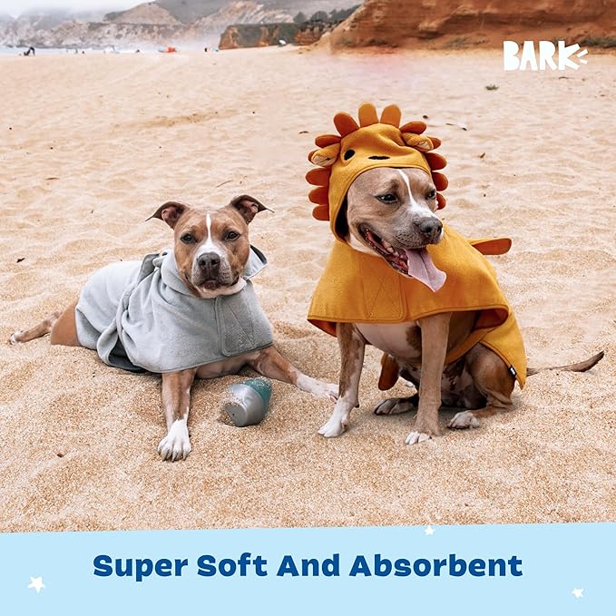 Barkbox Dog Bundle Fast Drying Bathrobe with Hook and Loop Closure & Wrap Tie Snuggle, Easy to Clean, Machine Washable, Dog Coats and Tumble Dry Low - Lion/Rhino, Medium