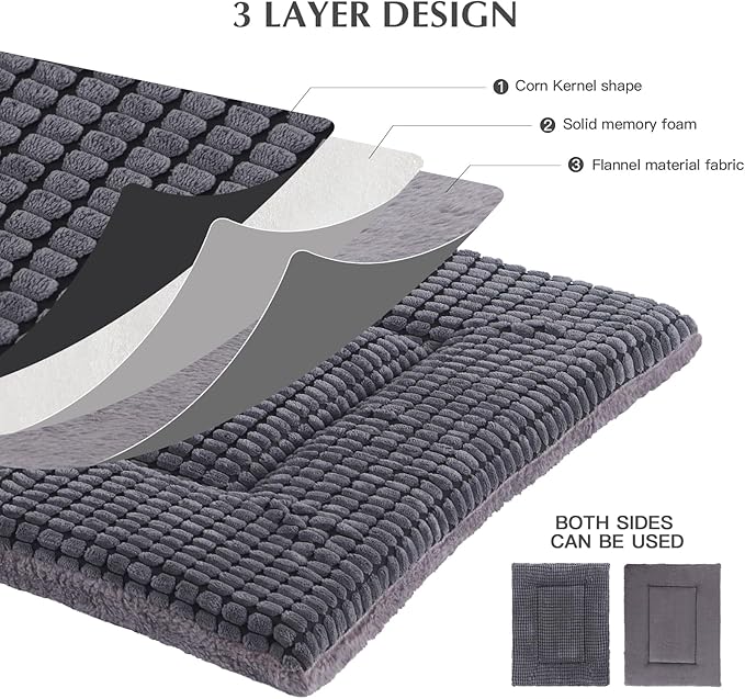 BVAGSS Dog Bed Mat,Reversible Dog Crate Pad, Memory Foam Soft Warm Pet Cushion for Small Medium Dogs, Washable Pet Sleeping Mattress Kennel Pad XH079 (30''x20''x1.6'',Light Grey)